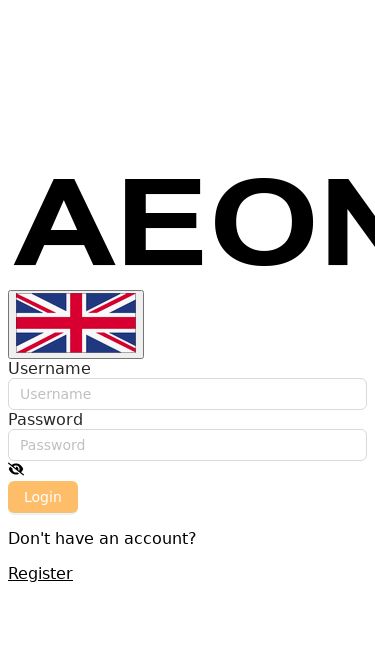 Screenshot 22/05/2025 aeeonmalll.shop APP Username Password Login Don't have an account? Register
