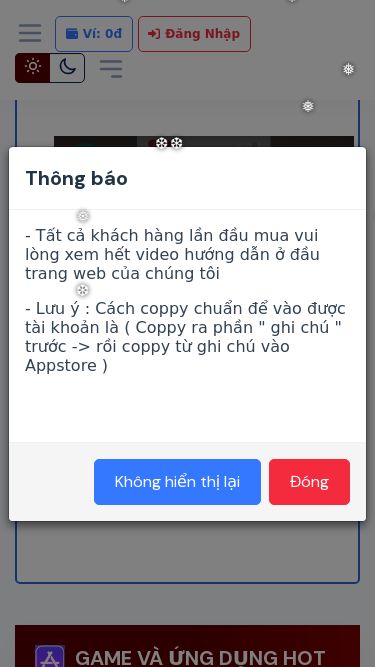 Screenshot 28/02/2025 dvgame.net website cho thuê id tải game an toàn uy tín Select Language: Vietnamese Select Currency: Số Dư 0đ - Giảm: 0% Mua Tài Khoản Lịch Sử Mua Hàng Nạp Tiền Ngân Hàng Nạp Thẻ Khác Hỗ trợ khách hàng Ví: 0đ Đăng Nhập Notifications Bạn chưa đăng nhập Đăng Nhập Đăng Ký   CÁCH MUA HÀNG , ĐĂNG NHẬP VÀ TẢI ỨNG DỤNG ( VUI LÒNG XEM HẾT VIDEO HƯỚNG DẪN )     GAME VÀ ỨNG DỤNG HOT NHẤT Minecraft , Shadowrocket Sử dụng tài khoản để t