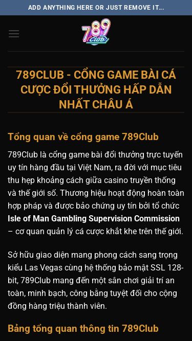 Screenshot 25/07/2026 789clubcx.com Trang chủ - 789clubcx.com Bỏ qua nội dung Add anything here or just remove it... 789Club - Cổng Game Bài Cá Cược Đổi Thưởng Hấp Dẫn Nhất Châu Á Tổng quan về cổng game 789Club 789Club là cổng game bài đổi thưởng trực tuyến uy tín hàng đầu tại Việt Nam, ra đời với mục tiêu thu hẹp khoảng cách giữa casino truyền thống và thế giới số. Thương hiệu hoạt động hoàn toàn hợp pháp và được bảo chứng uy tín bởi t
