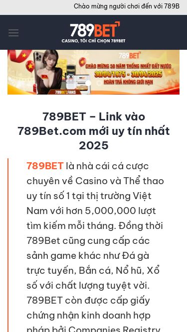Screenshot 01/05/2025 789bet.fans 789BET - 789BET – Link vào 789Bet.com mới uy tín nhất 2025 Bỏ qua nội dung Chào mừng người chơi đến với 789BET Casino, sân chơi Casino số 1 thị trường Việt Nam. 789bet.fans là Website chính thức của 789BET, người chơi tránh truy cập vào các website giả mạo khác. Chào mừng người chơi đến với 789BET Casino, sân chơi Casino số 1 thị trường Việt Nam. 789bet.fans là Website chính thức của 789BET, người chơi tránh truy cập 