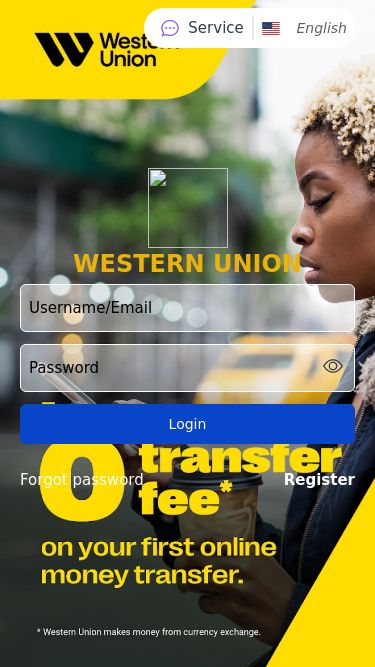 Screenshot 08/05/2025 wun.wuniont.com wun Service English Western Union Login Forgot password Register Viet Nam English ไทย 中文 日本語 Korean