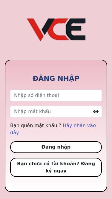 Screenshot 01/03/2025 vces1.com VCES Đăng nhập Bạn quên mật khẩu ? Hãy nhấn vào đây Đăng nhập Bạn chưa có tài khoản? Đăng ký ngay