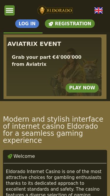 Screenshot 17/03/2025 eldorado-jokecascade.space Casino Eldorado official site — play for real money in licensed casino Log In Registration Main Legal Notice Privacy Policy Crypto Responsible Gaming Contact Us slide 6 of 6 Reload-awards Money and freespins for your initial top-ups Get Reward Regular Cashback Get back up to 15% from lost wages Claim Rebate Telegram reward! Claim 77FS with Telegram Information Drops'n'Wins Tournament Join €2'000'000 raffle Play Initial Bonus Claim $70 + 225FS after sign-up Claim Bonus Aviatrix Event Grab your part €4'