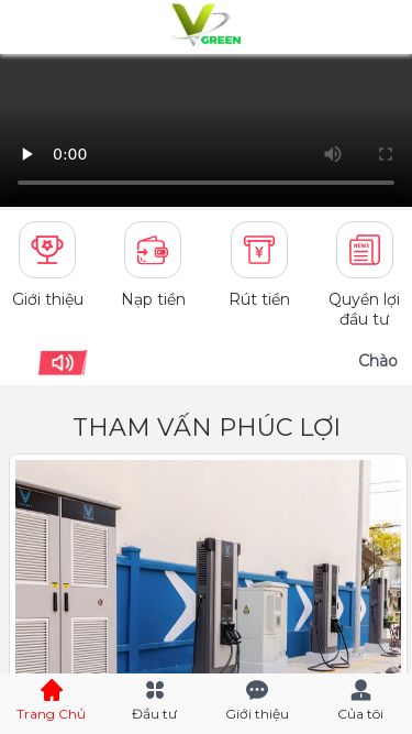 Screenshot 16/06/2025 vinfatxanhautochange.com TẬP ĐOÀN VINGROUP Giới thiệu Nạp tiền Rút tiền Quyền lợi đầu tư Chào mừng quý khách đến với quỹ phát triền và xây dựng hệ thống trạm sạc Vinfast - Vgren THAM VẤN PHÚC LỢI Quỹ Phát Triển Trạm Sạc VinFast ( DC 60kw ) 0.2% Lợi nhuận hàng ngày 30 Ngày Thời gian đầu tư 50,000,000 đ Số tiền đầu tư Quy mô dự án: 5,000,000,000đ Đầu tư ngay Tiến độ 30% Quỹ mở thẻ tích lũy VinGroup 0.25% Lợi nhuận hàng ng