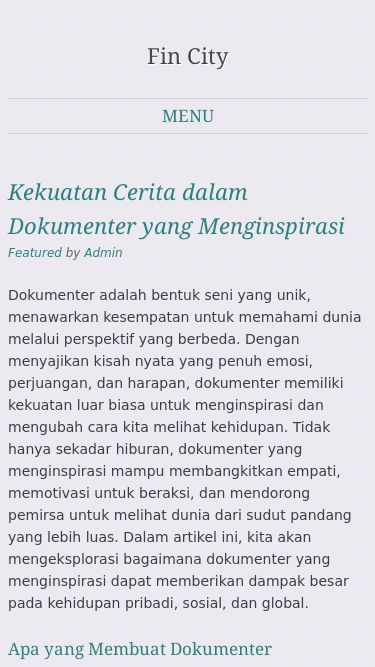 Screenshot 06/03/2025 fincity.id Fin City - Fin City Menu Skip to content Home Hubungi Kami Umum Kasino Poker Perjudian slot gacor Kekuatan Cerita dalam Dokumenter yang Menginspirasi Featured by Admin Dokumenter adalah bentuk seni yang unik, menawarkan kesempatan untuk memahami dunia melalui perspektif yang berbeda. Dengan menyajikan kisah nyata yang penuh emosi, perjuangan, dan harapan, dokumenter memiliki kekuatan luar biasa untuk menginspirasi dan mengubah cara kita melihat kehidupan. Tidak hanya sekadar hiburan, dokumenter yang mengins