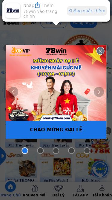 Screenshot 18/04/2025 78win55.plus 78win - Trang chủ chính thức 78win | Đăng ký , Đăng nhập 78win. CHÀO MỪNG ĐẠI LỄ MỪNG ĐẠI LỄ - NẠP THƯỞNG THÊM 5% DỰ ĐOÁN ĐẠI SỨ THƯƠNG HIỆU 78win CODE MIỄN PHÍ - TẶNG MỖI NGÀY DU LỊCH SANG - HOÀN TOÀN MIỄN PHÍ Nhấpvào đây Thêm 78win vào trang chính Không nhắc thêm Đăng ký Đăng nhập 04:31:23 | 18/04/2025 GMT+7 TRANG CHỦ HƯỚNG DẪN NGƯỜI MỚI TELEGRAM HỖ TRỢ 24/7 GÓP Ý NHẬN QUÀ NHẬP CODE TẢI APP NHIỆM V